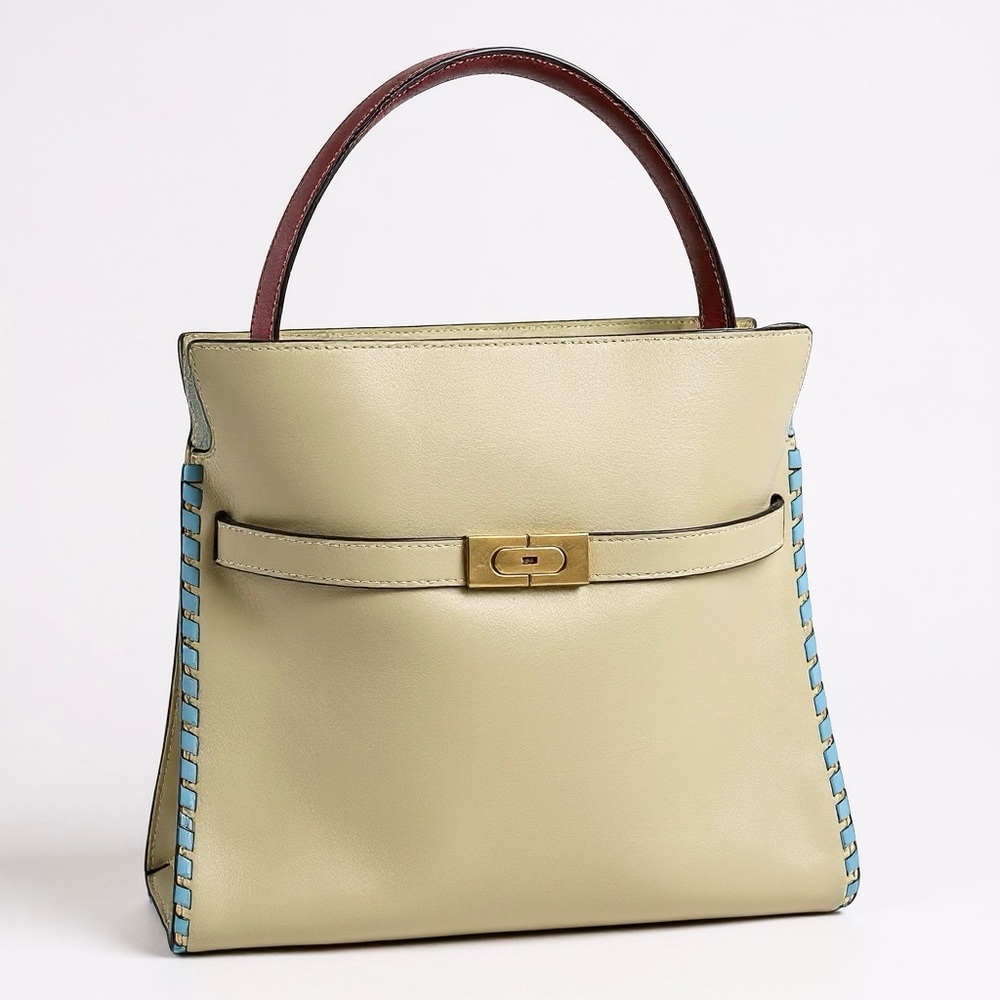 Tory Burch Lee Radziwill Whipstitch Double Bag Medium Leather Tote w/ Dust Bag